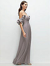 Rear View Thumbnail - Cashmere Gray Dramatic Ruffle Edge Strap Chiffon Maxi Dress