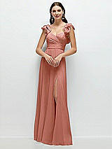Alt View 1 Thumbnail - Desert Rose Dramatic Ruffle Edge Strap Chiffon Maxi Dress