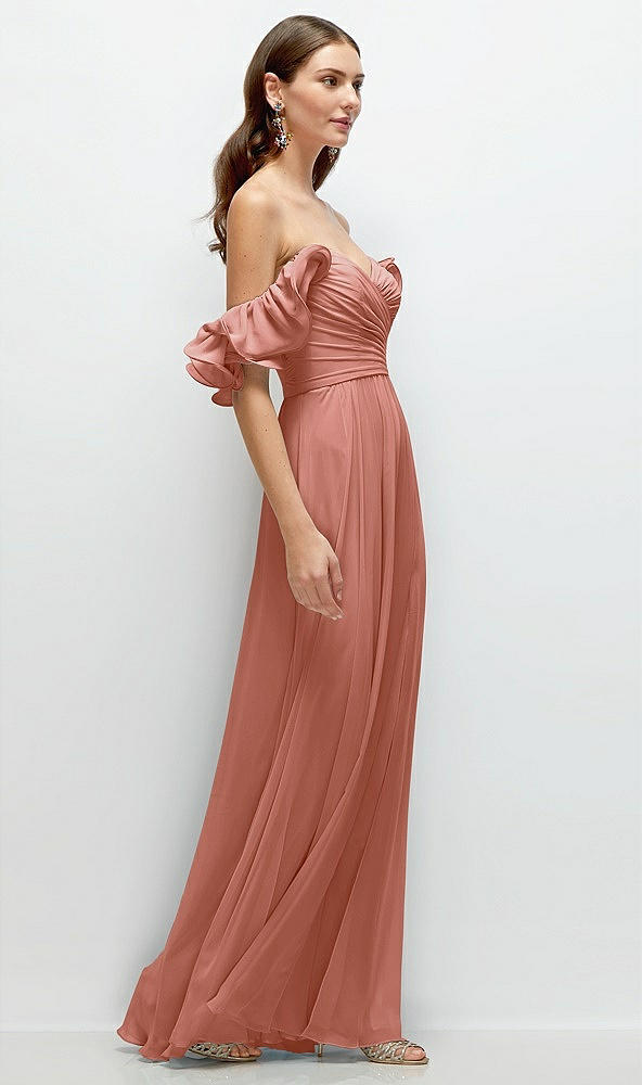 Back View - Desert Rose Dramatic Ruffle Edge Strap Chiffon Maxi Dress