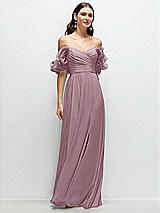 Front View Thumbnail - Dusty Rose Dramatic Ruffle Edge Strap Chiffon Maxi Dress
