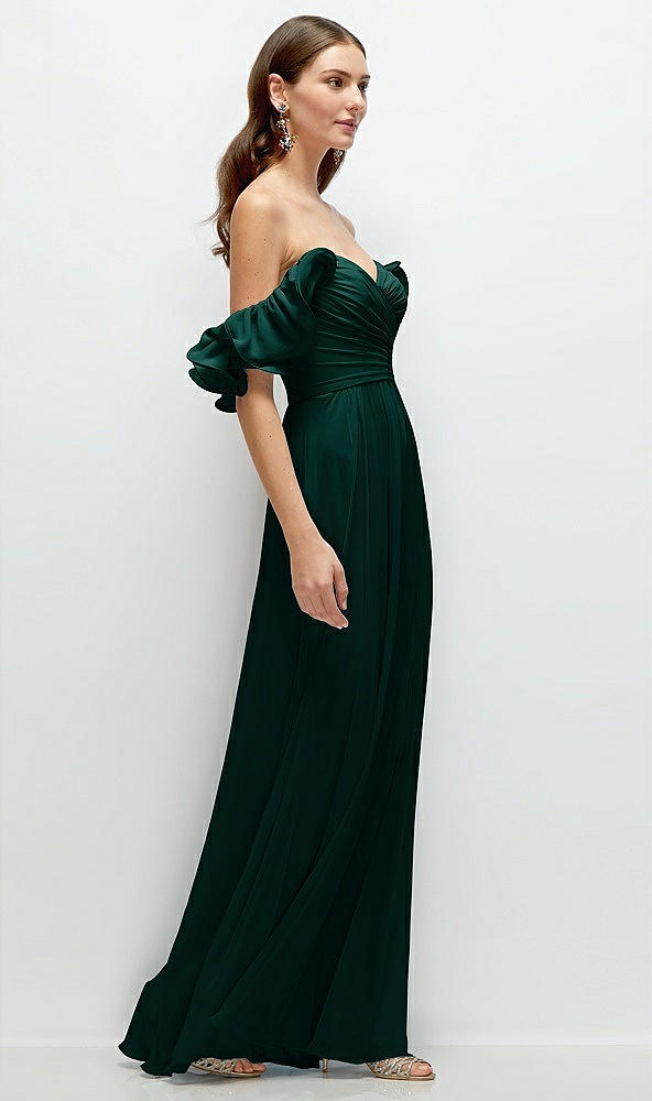 Back View - Evergreen Dramatic Ruffle Edge Strap Chiffon Maxi Dress