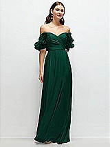 Front View Thumbnail - Hunter Green Dramatic Ruffle Edge Strap Chiffon Maxi Dress