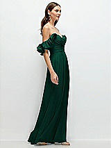 Rear View Thumbnail - Hunter Green Dramatic Ruffle Edge Strap Chiffon Maxi Dress