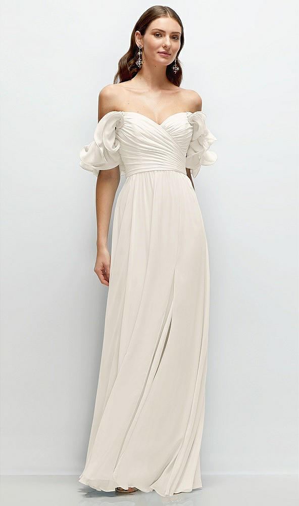 Front View - Ivory Dramatic Ruffle Edge Strap Chiffon Maxi Dress