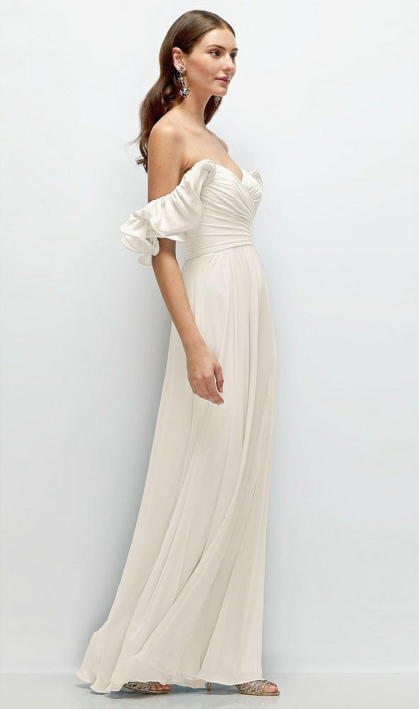 Back View - Ivory Dramatic Ruffle Edge Strap Chiffon Maxi Dress
