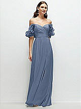 Front View Thumbnail - Larkspur Blue Dramatic Ruffle Edge Strap Chiffon Maxi Dress