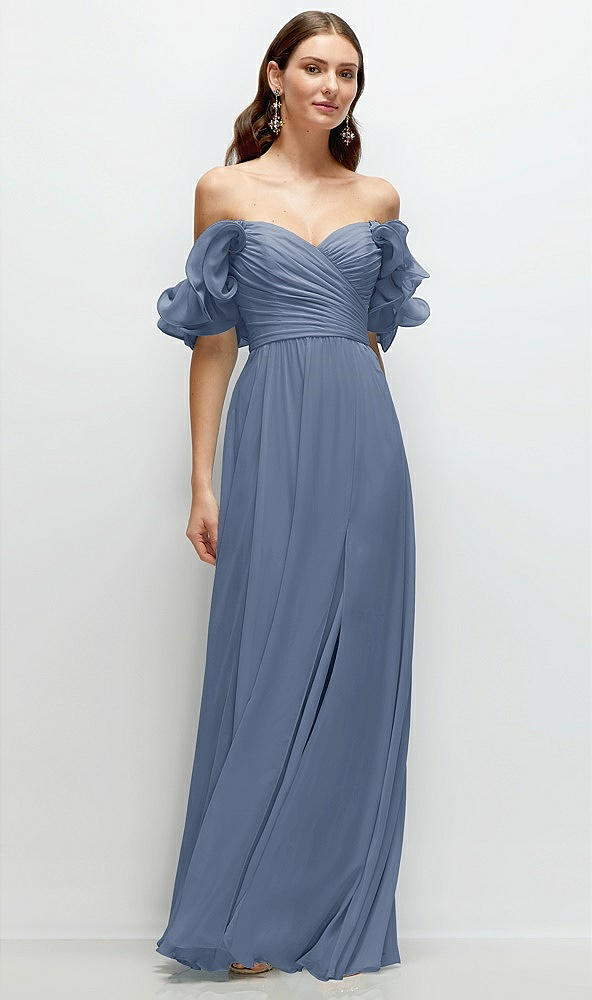 Front View - Larkspur Blue Dramatic Ruffle Edge Strap Chiffon Maxi Dress