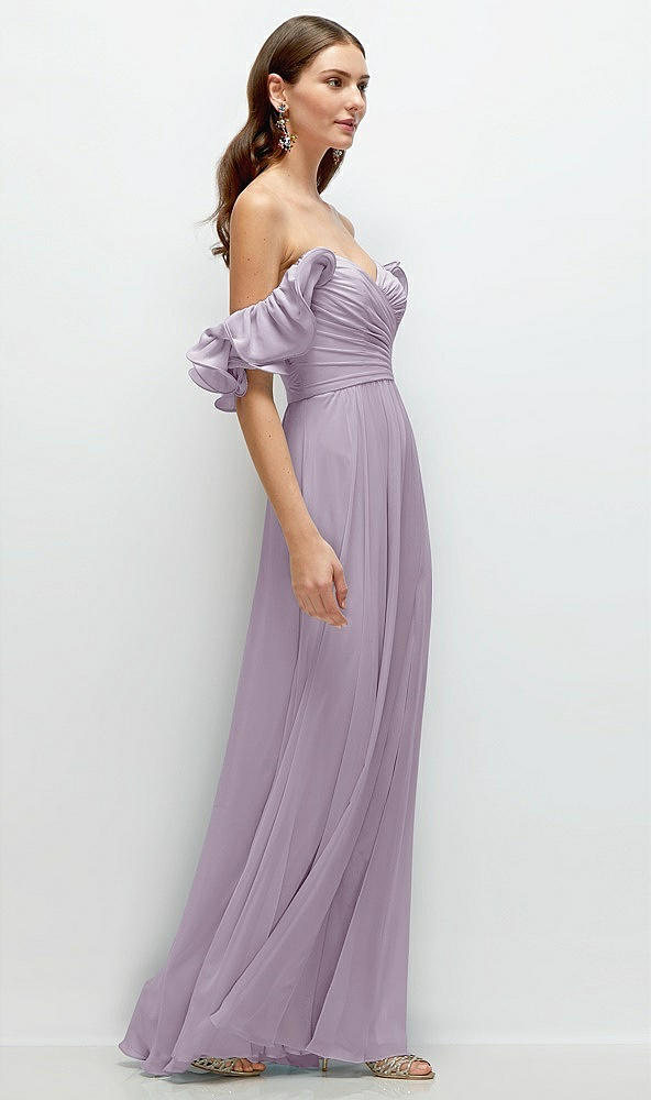 Back View - Lilac Haze Dramatic Ruffle Edge Strap Chiffon Maxi Dress