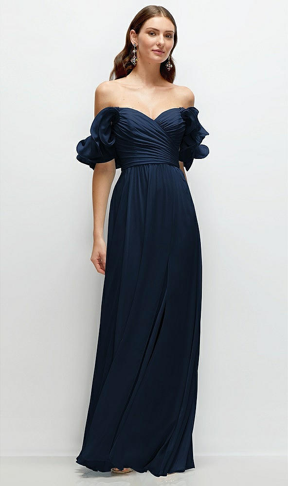 Front View - Midnight Navy Dramatic Ruffle Edge Strap Chiffon Maxi Dress