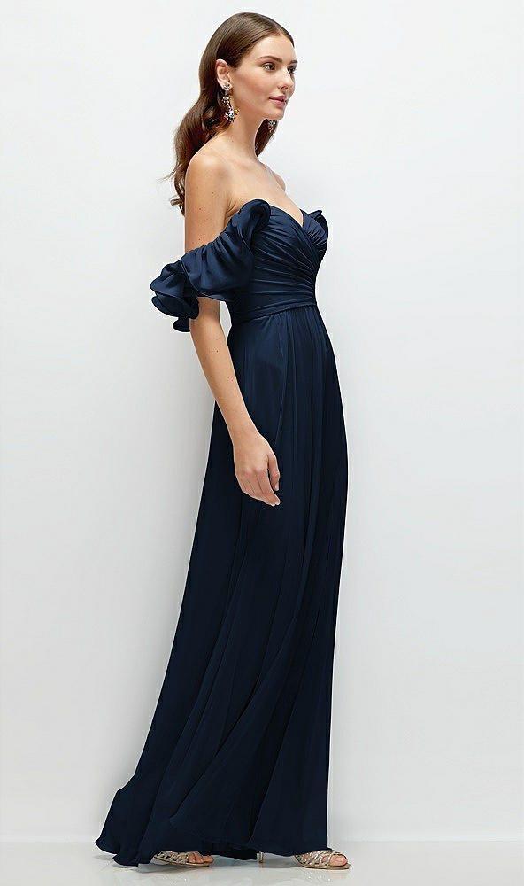 Back View - Midnight Navy Dramatic Ruffle Edge Strap Chiffon Maxi Dress