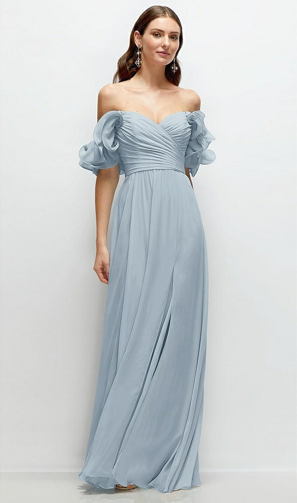 Front View - Mist Dramatic Ruffle Edge Strap Chiffon Maxi Dress