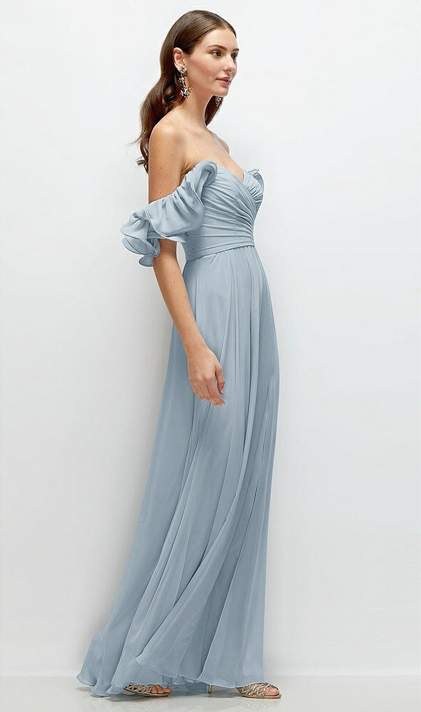 Back View - Mist Dramatic Ruffle Edge Strap Chiffon Maxi Dress