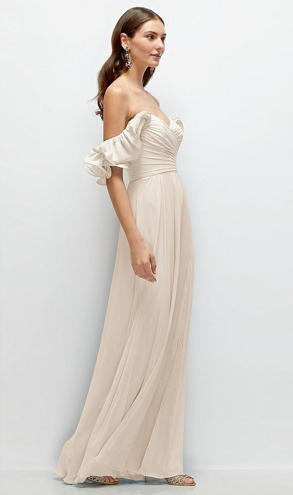 Back View - Oat Dramatic Ruffle Edge Strap Chiffon Maxi Dress