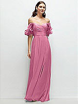Front View Thumbnail - Orchid Pink Dramatic Ruffle Edge Strap Chiffon Maxi Dress
