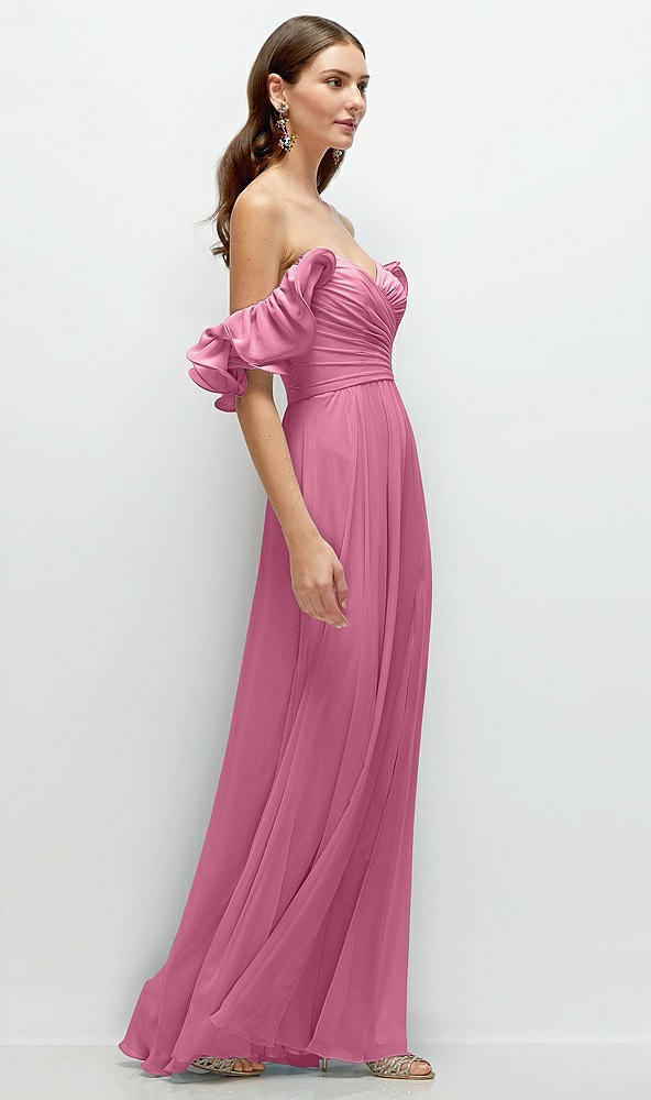 Back View - Orchid Pink Dramatic Ruffle Edge Strap Chiffon Maxi Dress