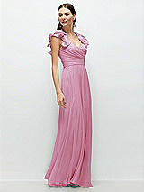 Alt View 3 Thumbnail - Powder Pink Dramatic Ruffle Edge Strap Chiffon Maxi Dress