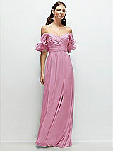 Front View Thumbnail - Powder Pink Dramatic Ruffle Edge Strap Chiffon Maxi Dress