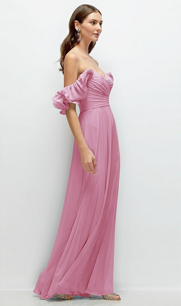 Back View - Powder Pink Dramatic Ruffle Edge Strap Chiffon Maxi Dress