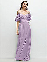 Front View Thumbnail - Pale Purple Dramatic Ruffle Edge Strap Chiffon Maxi Dress
