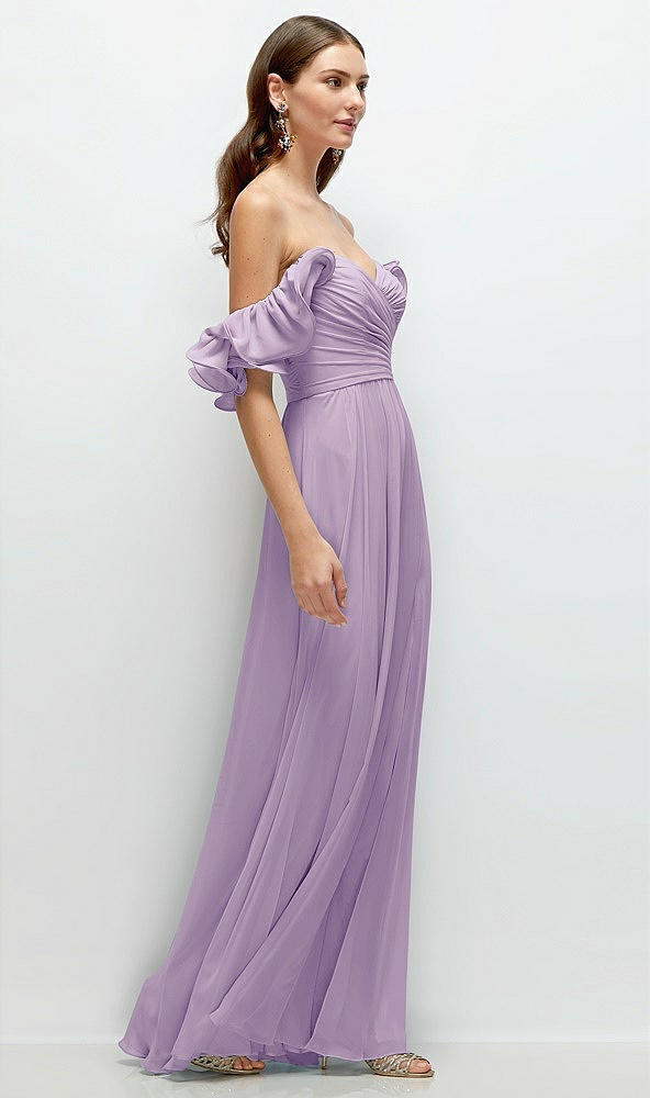 Back View - Pale Purple Dramatic Ruffle Edge Strap Chiffon Maxi Dress