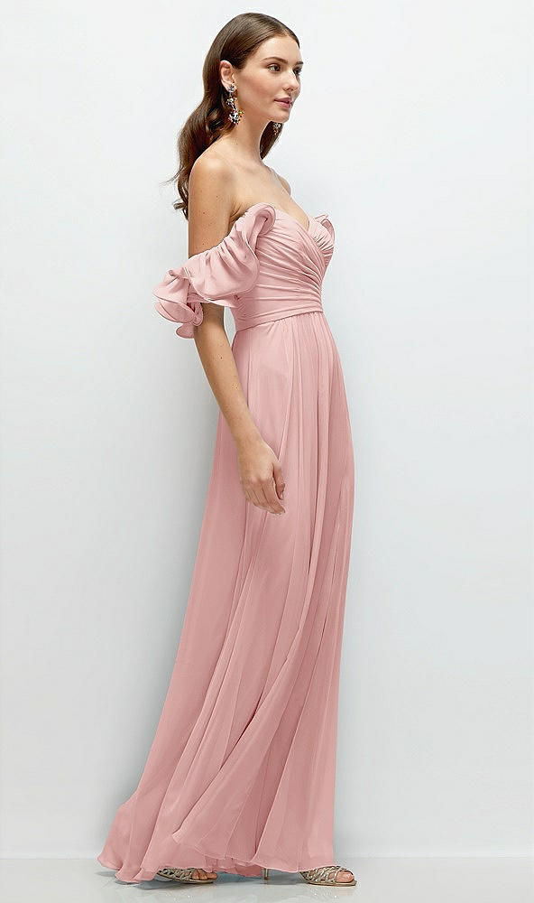 Back View - Rose Dramatic Ruffle Edge Strap Chiffon Maxi Dress