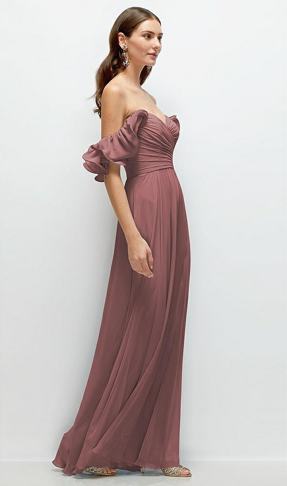 Back View - Rosewood Dramatic Ruffle Edge Strap Chiffon Maxi Dress
