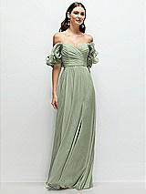 Front View Thumbnail - Sage Dramatic Ruffle Edge Strap Chiffon Maxi Dress