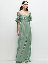 Front View Thumbnail - Seagrass Dramatic Ruffle Edge Strap Chiffon Maxi Dress