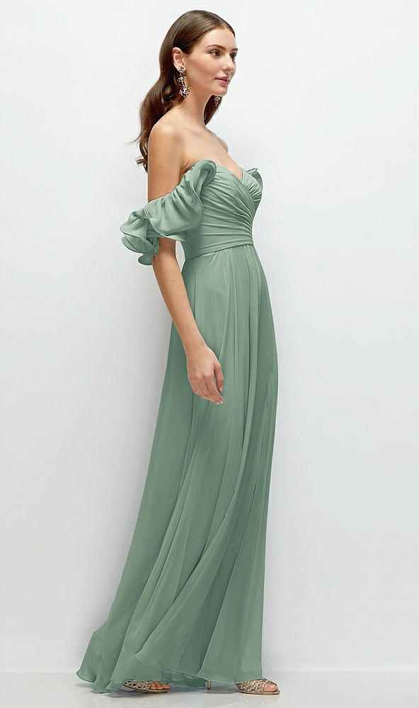 Back View - Seagrass Dramatic Ruffle Edge Strap Chiffon Maxi Dress