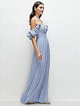 Rear View Thumbnail - Sky Blue Dramatic Ruffle Edge Strap Chiffon Maxi Dress