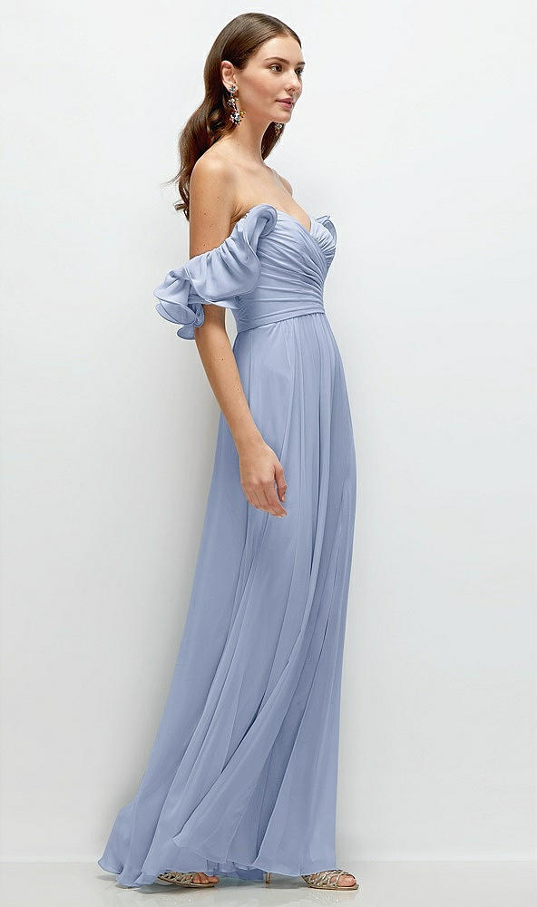 Back View - Sky Blue Dramatic Ruffle Edge Strap Chiffon Maxi Dress