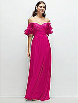 Front View Thumbnail - Think Pink Dramatic Ruffle Edge Strap Chiffon Maxi Dress