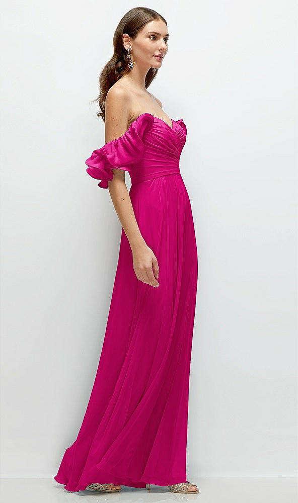 Back View - Think Pink Dramatic Ruffle Edge Strap Chiffon Maxi Dress