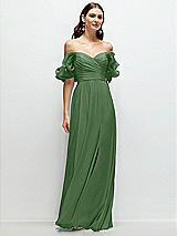 Front View Thumbnail - Vineyard Green Dramatic Ruffle Edge Strap Chiffon Maxi Dress