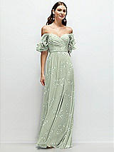 Front View Thumbnail - Vintage Primrose Sage Dramatic Ruffle Edge Strap Chiffon Maxi Dress