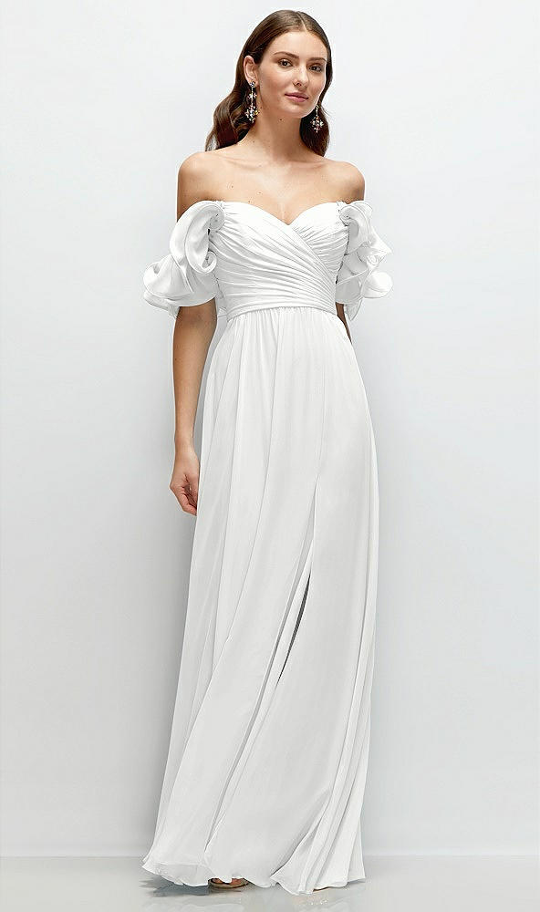 Front View - White Dramatic Ruffle Edge Strap Chiffon Maxi Dress