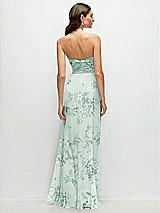 Rear View Thumbnail - Mint Green Floral Strapless Pleated Surplice Chiffon Maxi Dress with A-Line Skirt