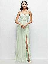 Front View Thumbnail - Mint Green Strapless Pleated Surplice Chiffon Maxi Dress with A-Line Skirt