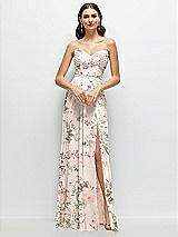 Front View Thumbnail - Blush Garden Strapless Pleated Surplice Chiffon Maxi Dress with A-Line Skirt