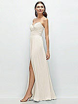 Side View Thumbnail - Ivory Strapless Pleated Surplice Chiffon Maxi Dress with A-Line Skirt