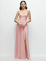 Front View Thumbnail - Rose Strapless Pleated Surplice Chiffon Maxi Dress with A-Line Skirt