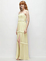 Side View Thumbnail - Butter Yellow Strapless Chiffon Maxi Dress with Tiered Micro Ruffle Full Skirt