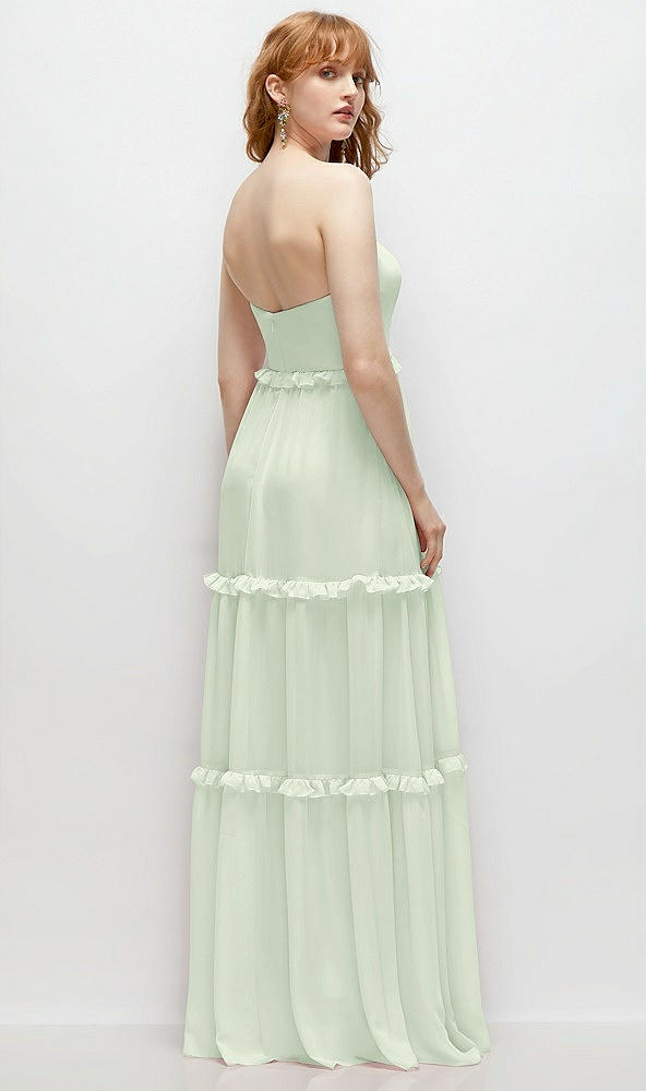Back View - Mint Green Strapless Chiffon Maxi Dress with Tiered Micro Ruffle Full Skirt