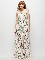 Front View Thumbnail - Palm Beach Print Strapless Chiffon Maxi Dress with Tiered Micro Ruffle Full Skirt