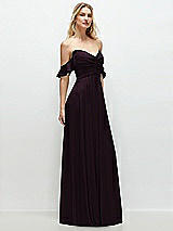 Alt View 2 Thumbnail - Deep Plum Convertible Ruffle Strap Chiffon Maxi Dress with Full Circle Skirt