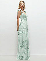 Side View Thumbnail - Mint Green Floral Convertible Ruffle Strap Chiffon Maxi Dress with Full Circle Skirt