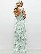 Rear View Thumbnail - Mint Green Floral Convertible Ruffle Strap Chiffon Maxi Dress with Full Circle Skirt