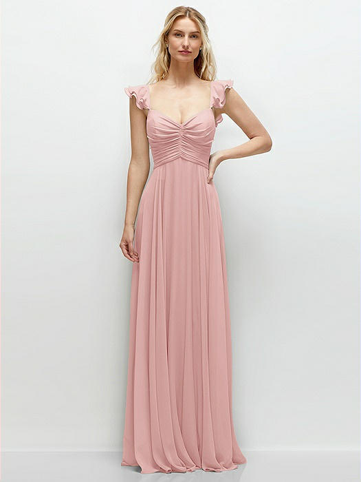 Convertible Ruffle Strap Chiffon Maxi Dress with Full Circle Skirt