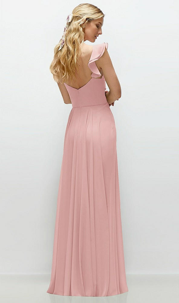 Back View - Rose Convertible Ruffle Strap Chiffon Maxi Dress with Full Circle Skirt
