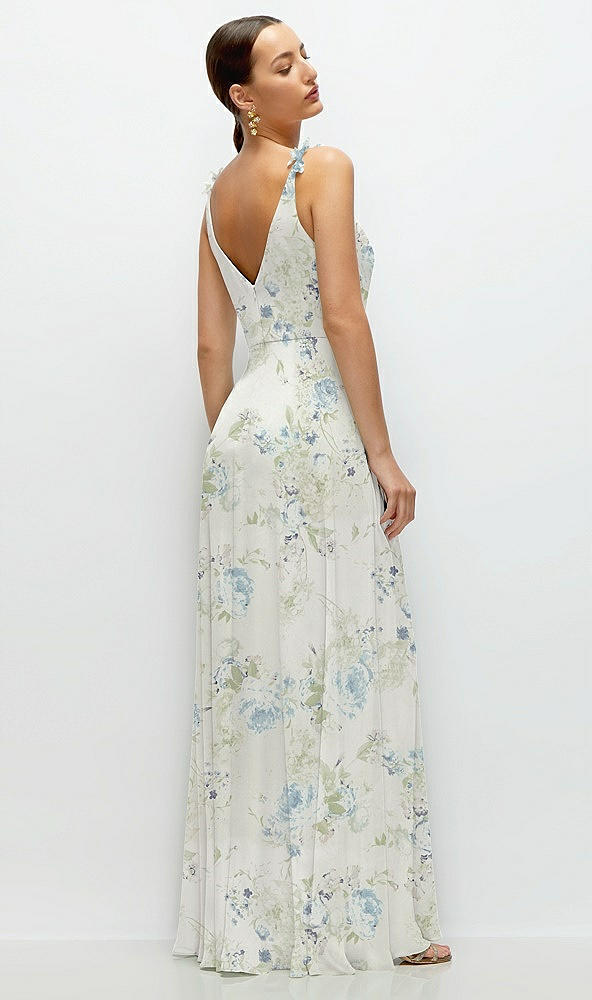 Back View - Bleu Garden Cowl Neck Chiffon Maxi Dress with Hand-Worked Petal Straps